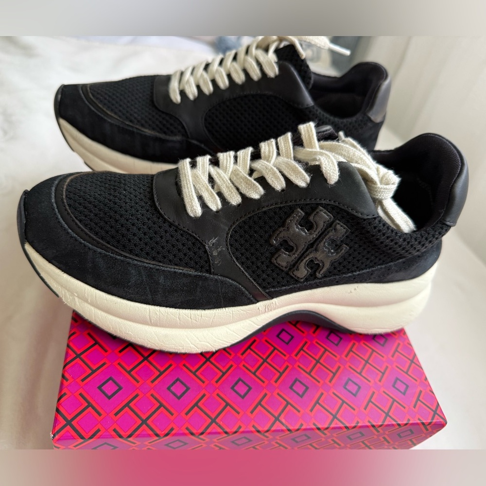 Tory Burch Black and Cream Platform Sneakers - Picture 5 of 12